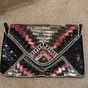 Berry Beaded Sequin Envelope Clutch